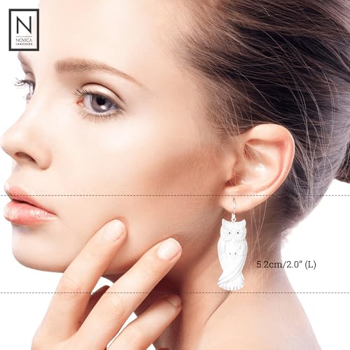 NOVICA Handcrafted .925 Sterling Silver Bone Dangle Owl Family | Handmade Artisan | Aretes de buho | Jewelry Dangle Earring | Carved Bone | Animal Themed Earrings3