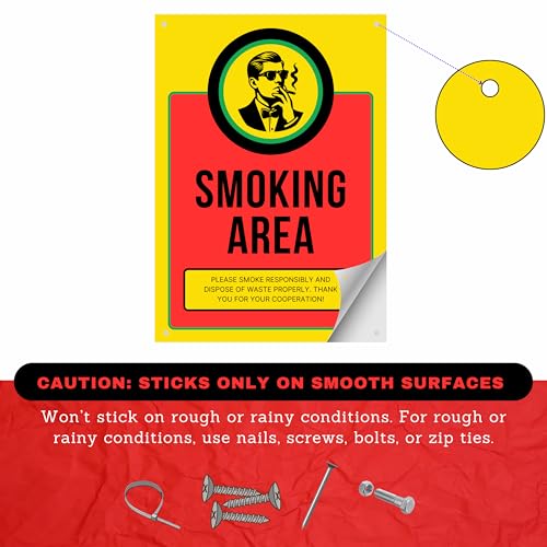 Image of Smoking Area Sign Sticker Board 20.5 x 14.5 CM | Peel & Stick or Screw Fix | Waterproof Finish | 4 Corner Holes | Pack of 2 (Smoking Area, Medium -20.5 x 14.5 CM)