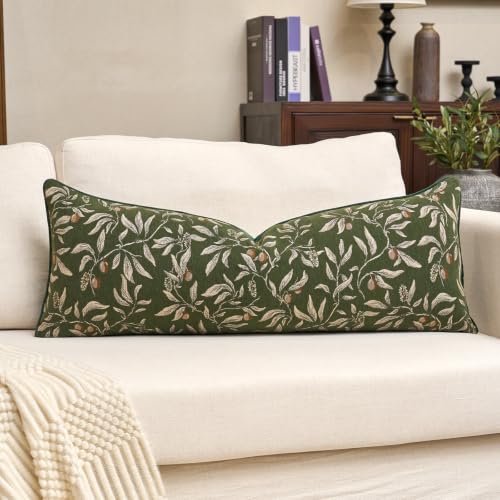 Image of Alerfa Green Floral Throw Pillow Cover 14 x 36 Inch Rectange Luxury Decorative Lumbar Pillow Cover for Couch Living Room Bedroom