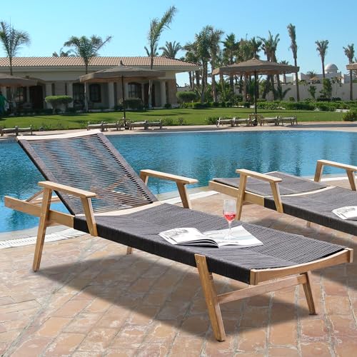 GOWE Patio Sunlounger, Sunbed for Backyard Poolside Porch Balcony Lawn, Acacia Wood and Rope