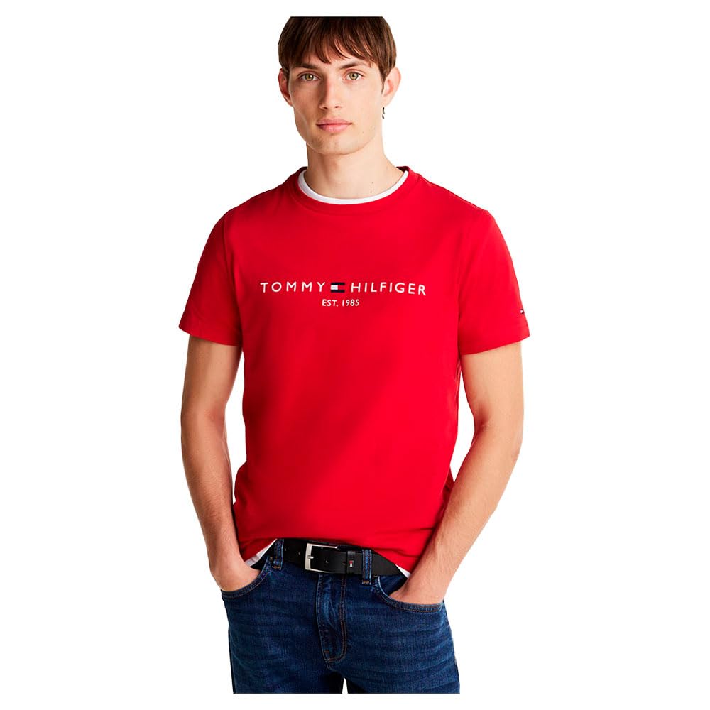 Tommy Hilfiger Men's Red Logo Crew Neck T Shirt in Size L, Sports Direct