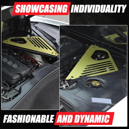 Image of Daeiclru Engine Bay Panel Cover Compatible with Chevrolet Corvette C8 2020-2023, Aluminium Engine Protector Splash Shield, Left Right Engine Case Guards (Style B - Yellow)
