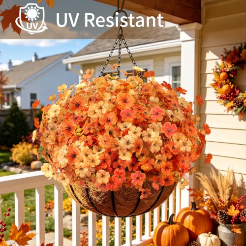 Image of AmyHomie 16 PCS Artificial Fall Flowers for Outdoors, Orange Fake Mums