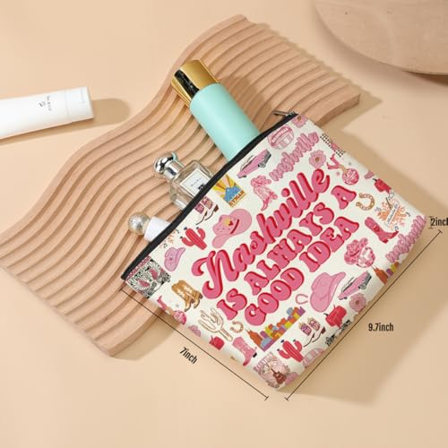 DJHUNG Nashville Travel Gift Cosmetic Bag Nashville Lover Gifts Makeup Bag Country Music Themed Gifts for Traveller Women Friends Sister Birthday Christmas Bachelorette Party Favors Girls Trip Gifts - Image 3