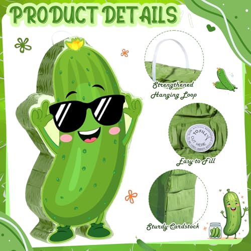 Gueevin Pickle Piñata Pickle Birthday Party Decorations Supplies Cute Cartoon Cucumber Piñata Set with Stick Blindfold for Dill Vegetable Themed Birthday Baby Shower Celebration Decorations by Gueevin - Image 3