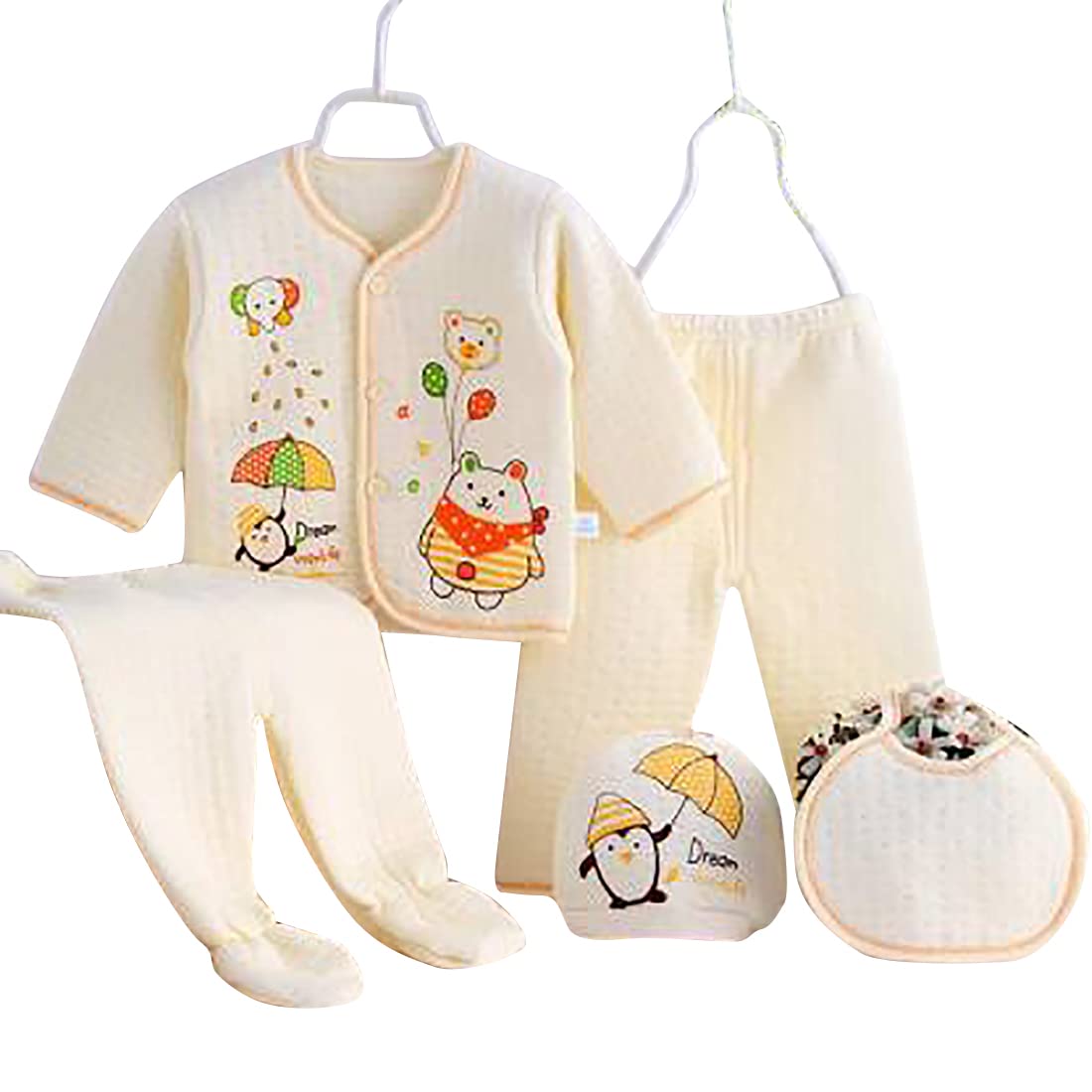 HIKIPOPresents New Born Baby Winter Wear Keep Warm Baby Clothes 5Pcs Sets Cotton Baby Boys Girls Unisex Baby Fleece/Falalen or Flannel Suit Infant Clothes First Gift