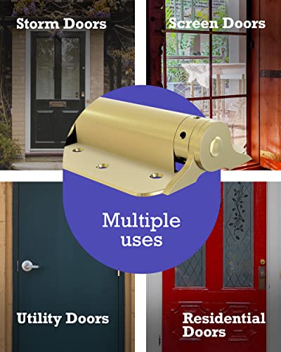 Hardware Essentials 3-Inch ​​Self-Closing Door Hinges, 2-Pack, Adjustable, Storm And Screen Door, Full Surface Mount, Brass Finish (851598) #TOP4