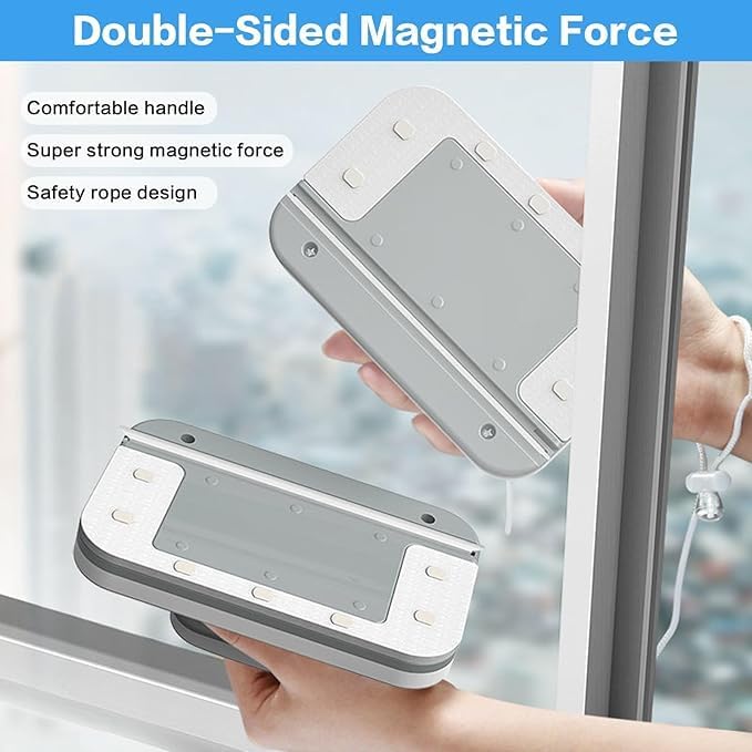 Image of Magnetic Window Glass Cleaner - Double-Sided Glass Cleaning Wiper with Strong Magnet,Cleaning for Home, Car & Office with 2 Extra Cleaning Cotton Cleaner Squeegee Washing Equipment (White)
