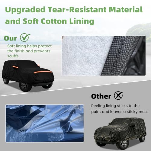 Image of Car Cover for Jeep Wrangler 4 Dr /Unlimited 4 Door JK JL(2006-2026), Custom Fit Waterproof All Weather Full Car Cover, Windproof Outdoor Cover with Driver-Side Zipper Door
