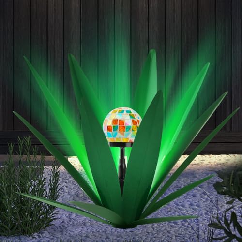 Image of TOMBABY Solar Rustic Garden Style Metal Agave Plants Outdoor Patio, Home Decor Hand-Painted Metal Agave Garden Patio Statues, Suitable for Desert Areas, Outdoor Lawn Decorations (1 Solar Green)