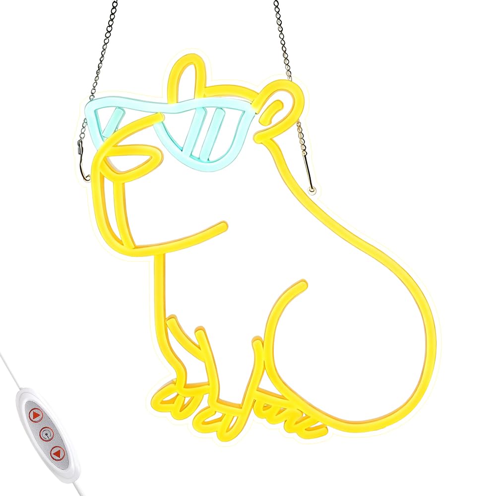 Neon Capybara, Neon LED Kapibara, panel świetlny kapibara ze ściemniaczem USB, do pokoju dziecięcego, dekoracja ścienna