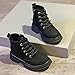 Girls Lace-Up Work Boots, Kids Outdoor Hiking Boots Fashion Urban Style Black