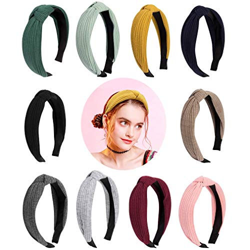 ACO-UINT Headbands for Women, 10 Pack Wide Headbands for Women Knotted Headbands for Women Fashion Hair Band Hair Accessories for Women Elastic Headbands for Women