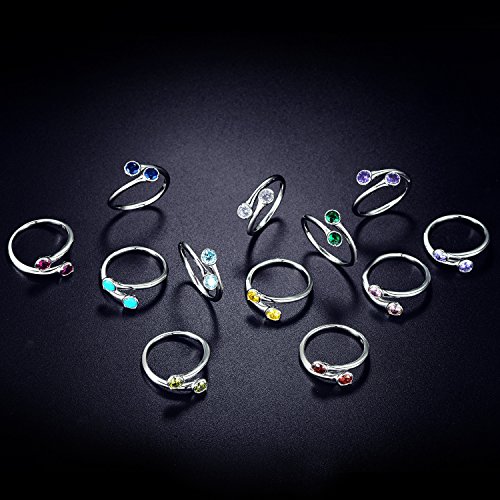 EAMTI Wrap Adjustable 925 Sterling Silver Turquoise Cubic Zirconia Decmeber Birthstone Wedding Engagement Ring4