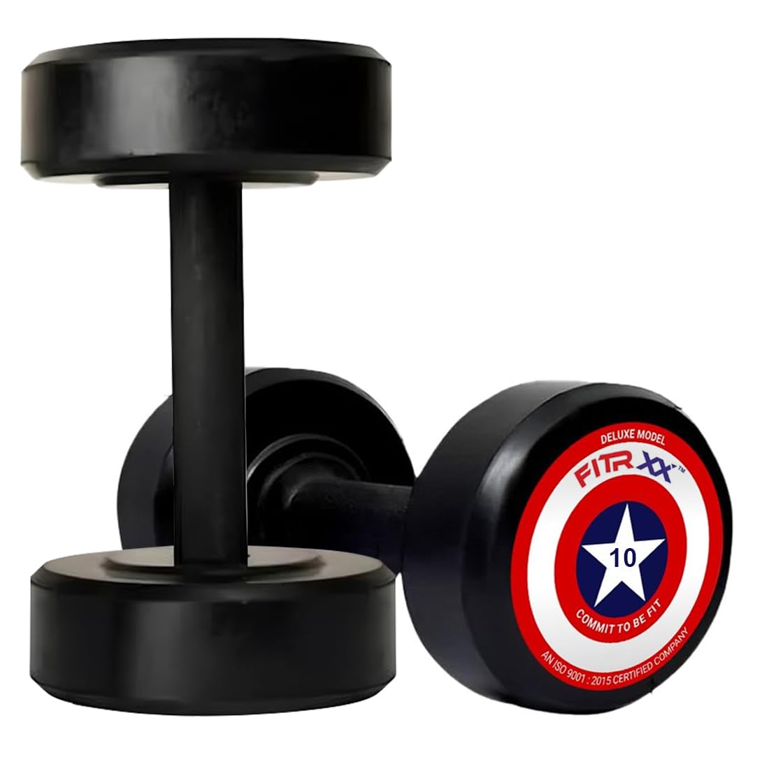 FITRXX Round Shape Rubber Dumbbells Set for Men & Women Professional Exercise Dumbbell for Full Body Workout | captain America black American Dumbbell | Set of 2 | 10 kg pair-image-18