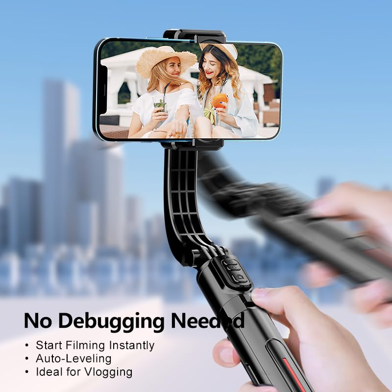 Stabilizzatore cardanico per telefono, selfie stick e treppiede con telecomando, interruttore orizzontale/verticale one-touch e rotazione a 360°, design portatile