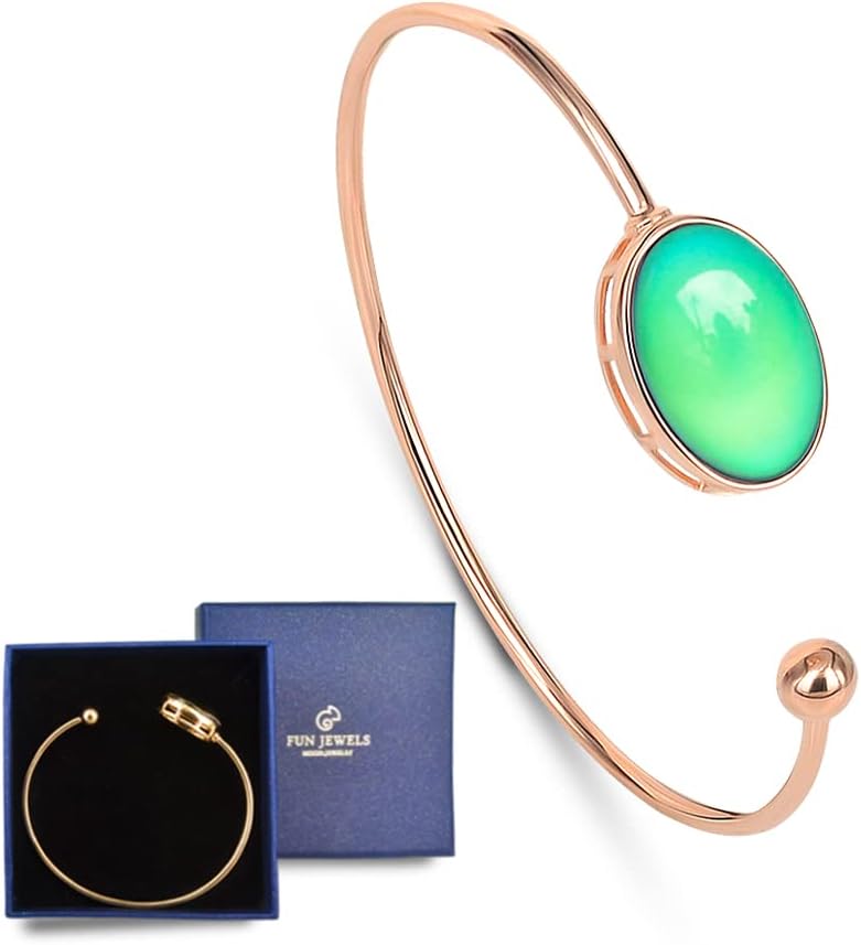 Rose Gold Mood Bracelet Oval Color Change Crystal Stone Open Cuff Wrap Stackable Bangle Gifts for Women - Image 8