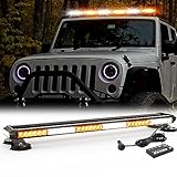 WINECO Amber White 38.5" LED Rooftop Strobe Lights Bar, Double Side Flashing Emergency Hazard Caution Warning Beacon Lightbar w/Magnetic for Construction Vehicles Tow Trucks Vans Tractor Snowplow