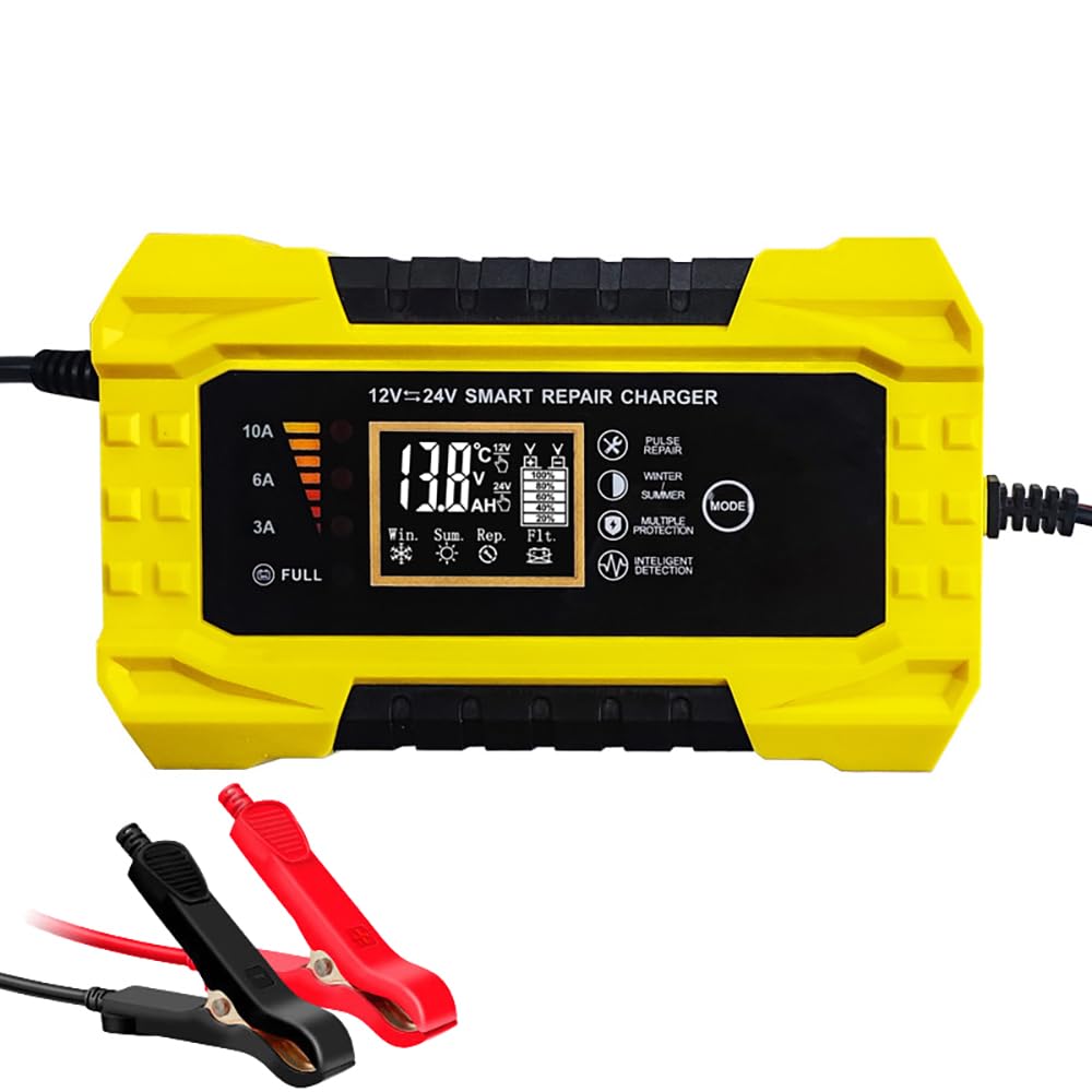 Car Battery Charger 10 Amp 12V and 24V Fully-Automatic Smart Car Battery Charger, Battery Maintainer Trickle Charger, and Battery Desulfator with Temperature Compensation