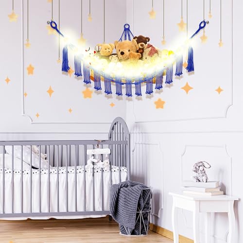 Image of CERETIA Stuffed Animal Hammock with LED Light, Large Stuffed Animals Storage Corner Plushie Net for Kids Room Decor, Jumbo Royal Blue