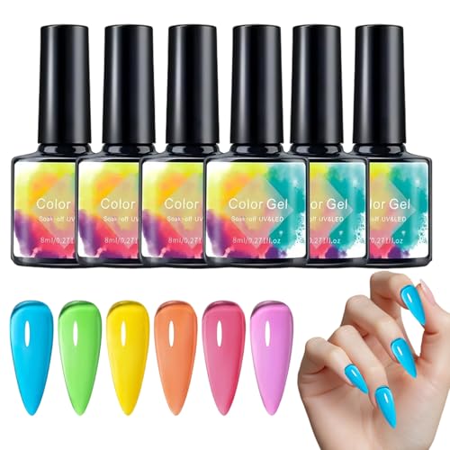Kit De Esmalte De Uñas Gel 6 Piezas 8ml - Efecto Gelatina - Esmaltes Fluorescentes Semitransparentes Para Fiestas Reuniones Salón Uso Diario Y Eventos Formales Para