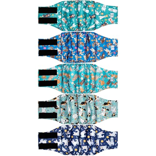 Image of 5Pack Dog Diapers Male,Leakproof Pet Soft Dog Belly Band Wraps,Reusable High Absorbency Male Dog Diaper,Wider Washable Belly Band for Doggy Incontinence and Puppy Training