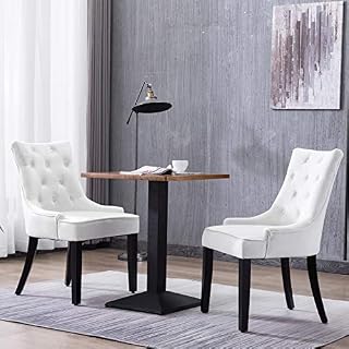 Mecor Tufted Fabric Dining Chairs Set of 2,Leisure Velvet Padded Chairs with Nailhead