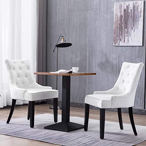 Mecor Tufted Fabric Dining Chairs Set of 2,Leisure Velvet Padded Chairs with Nailhead