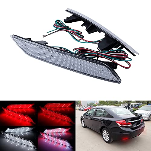 1 Par Led Refletor De Pára Choques Traseiro Luz De Freio Luz Clara Lente Para Honda Civic 2013-2015