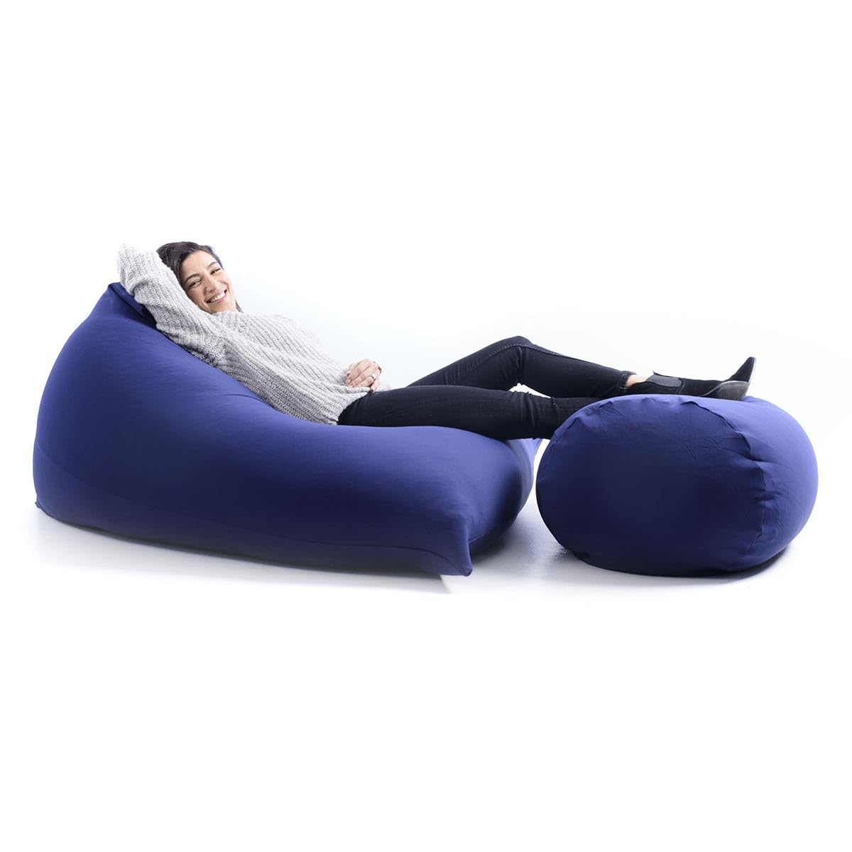 LIVEDECO - Pouf Géant XL Forme Berlingot Intérieur, Déhoussable, Salon, Chambre, Tissu Stretch élastique, Bleu Marine BiG52