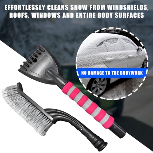 Dickno 66 cm Schneebürste und Abnehmbarer Eiskratzer, kein Kratzer, Auto-Schneeräumwerkzeug mit bequemem Schaumstoffgriff, universelles Fahrzeug-Winterschaber-Zubehör für alle Autos (Grau und Rot)