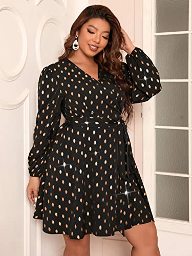 Image of RED DOT BOUTIQUE 836 - Chiffon Long Sleeves Wrapped V Neck Long Waist Ties Club Solid Black Dress Plus Size