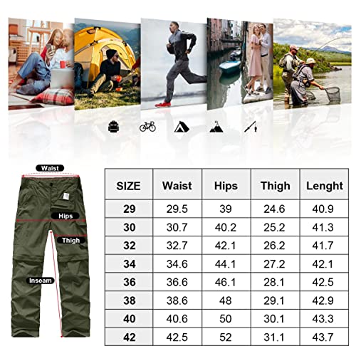 Linlon B07MGL2DV6 Men'S Outdoor Quick Dry Convertible Lightweight Hiking Fishing Zip Off Cargo Work Pants Trousers,Army Green,32 thumb #5