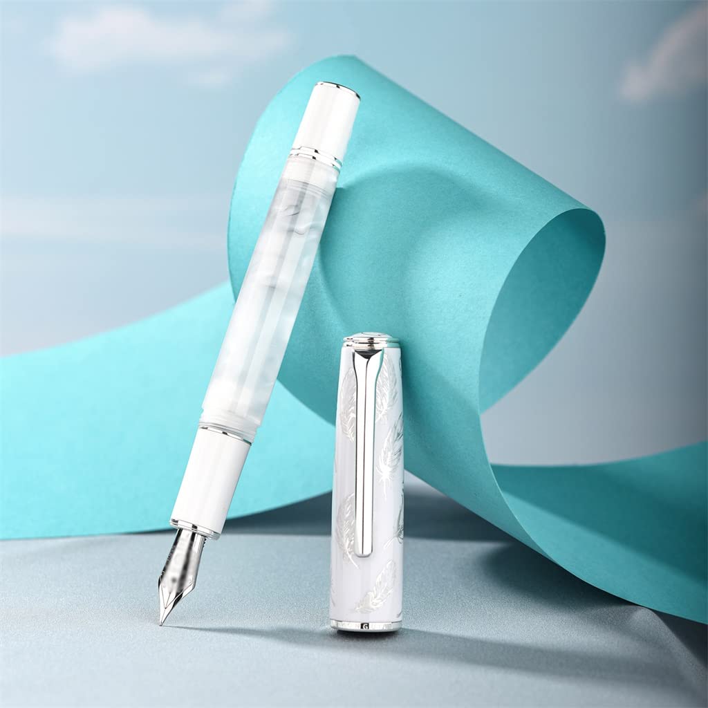 Stylo plume en résine blanche avec convertisseur F/plume pour l'école