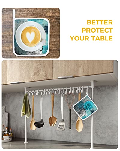 4 Pack Pot Holders For Kitchen,Blue Green Gradient Teal Turquoise Dahlia Floral Heat Proof Potholder Hot Pads Trivet,Flower Abstract Art Oil Painting Washable Coaster Potholders For Cooking Baking #TOP5