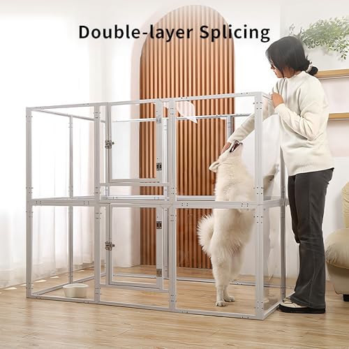 Hundelaufstall aus Acryl für Welpen und kleine Hunde mit Tür H:60 cm Metallrahmen Welpenlaufstall für Wohnung 10 Paneele Fest und Glatt, Einfache Installation, Weiß