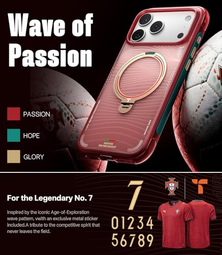 Image of TORRAS x Portuguese Football Federation Limited Edition, Ostand Q3 Air for iPhone 17 Pro Max Case, 360 Magnetic Stand, Fit for MagSafe, Mil-Grade Drop Tested Back Cover, Wave Passion