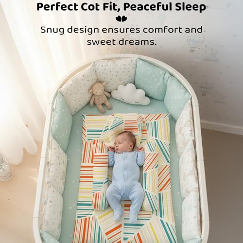 Image of StarAndDaisy Newborn Baby Bedding Nest 100% Cotton Cushioned Mattress Sheet with 2 Side Bolster Pillows & 1 Head Pillow Breathable & Soft Boys & Girl Design Check Print