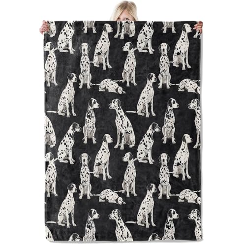 ICAAV Dalmatian Dog Lover Blanket 50×60 Inch,Realistic Spot Puppy Lightweight Flannel Throw with Modern Minimalist Black and White Pattern,Cool Animal Decor,Gifts for Women, Adults,Pet Fans