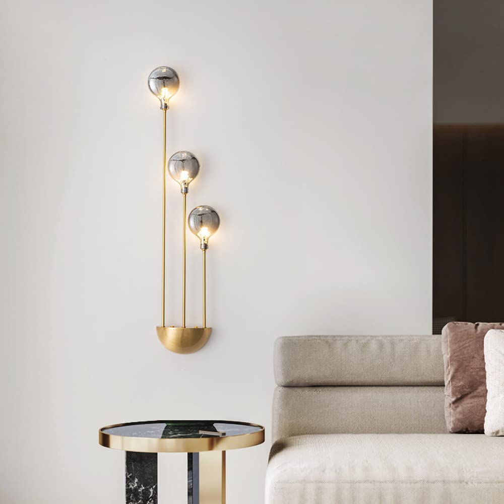 SXECAEPS 3-light Glass Wall Sconce Geometric Copper Mount Light Modern Headboard Lamp, Art Deco Lighting Fixture Bedroom Bedside Sconces, G4 Lamps for Living Room