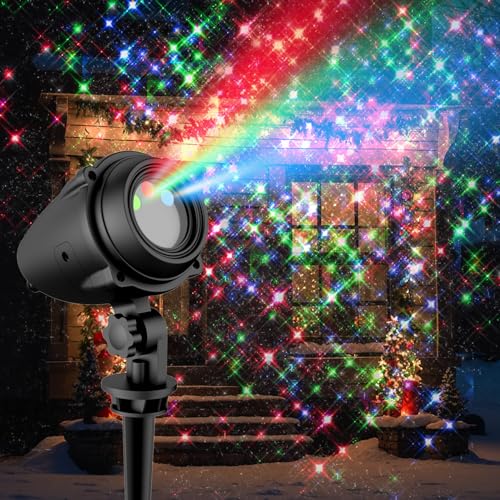 Image of Christmas Projector Lights Outdoor, RGB Red Green Blue Firefly Laser Light Projector, IP65 Waterproof Holiday Landscape Lighting for Yard House Garden, Moving Galaxy Star Show Christmas Decorations