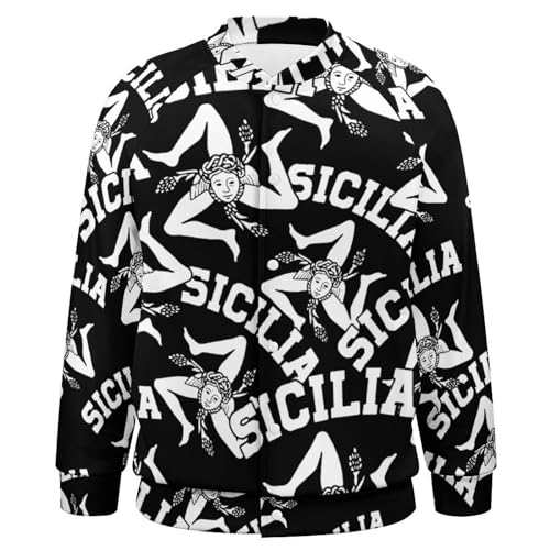 Sicilian Trinacria Sicilia Pride Men's Bomber Jacket Lightweight Casual Baseball Coats Streetwear With Pocket3