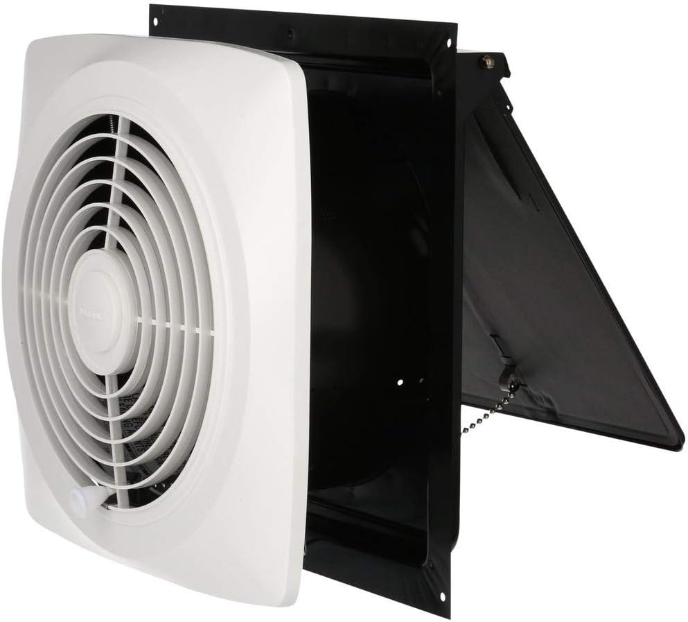 Broan-Nutone 506 Chain-Operated Ventilation Fan, Plastic White Square Exhaust Fan, 7.5 Sones, 430 CFM, 10" - Bathroom Fans - 
