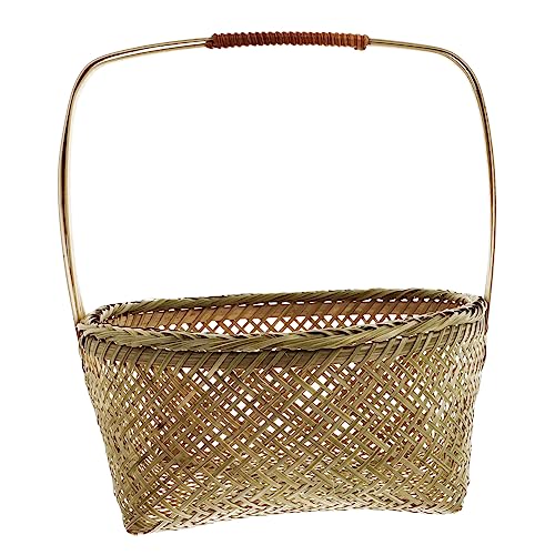 Cabilock 1Pc Hand Woven Fruit Basket Creative Chic Storage for Flowers Snacks More Portable Lightweight Design Natural Material Height