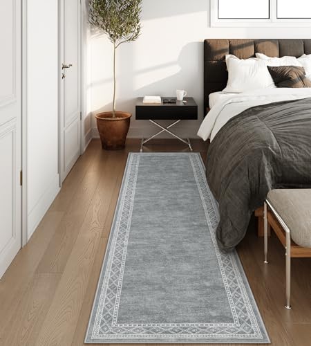 Image of Lahome Modern Bordered Washable Runners for Hallways, 2.5x8 Kitchen Runner Rug Non Slip, Ultra-Thin Soft Hallway Rug for Bedroom Entryway Bathroom Laundry (2.5'x8',Grey)