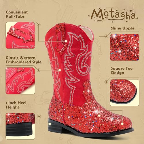Image of Motasha Girls Cowgirl Boots Unisex-Child Mid Calf Glitter Toddler Cowboy Boot Little Big Kids Western Riding Shoes
