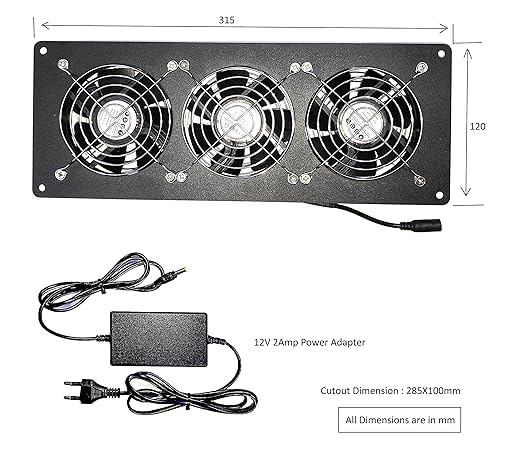 Fourdot Cooling Fan System For enclosed AV Cabinet Almirah 12 Inch Triple 92mm Fan - Image 3