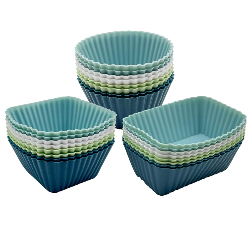 SKIDEC Silicone Cupcake Baking Cups 24 Pack Reusable & Non-stick Muffin Cupcake Liners 3 Shapes Cake Molds Sets for Party and Holiday Supplies