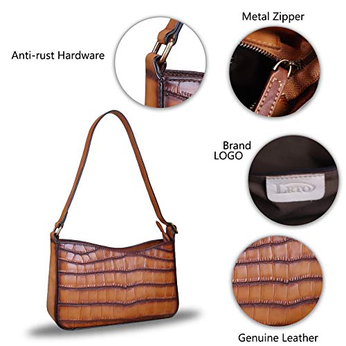 Image of Genuine Leather Satchel Purses for Women Hobo Handbags Crocodile Pattern Lady Shoulder Bag