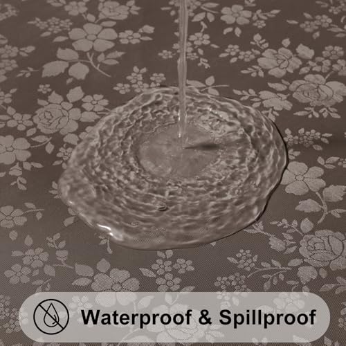 Image of Smiry Heavy Duty Vinyl Fitted Tablecloths for 8 Foot Rectangle Tables | Elastic Waterproof Fitted Tablecloths, Wipeable Washable Table Cover for Kitchen, Dining, Camping (Coffee, 30 inch x 96 inch)